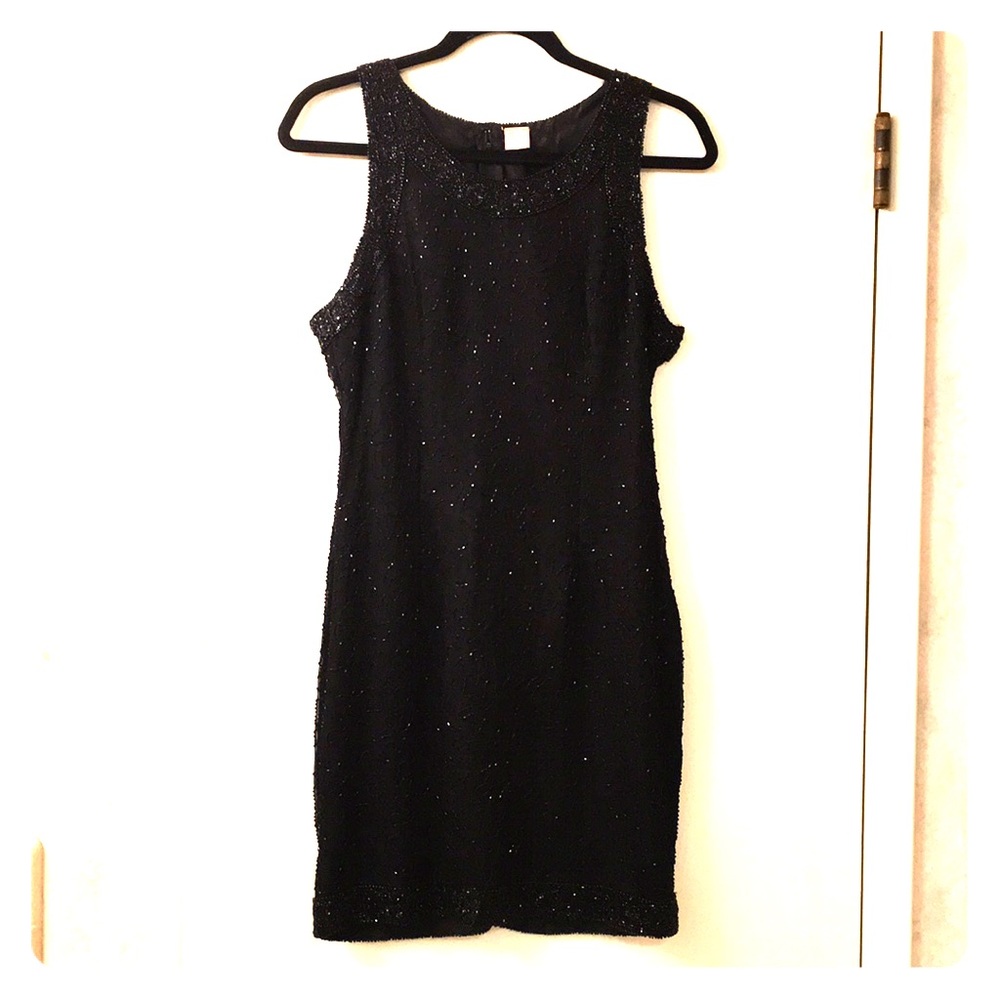 VTG 💯% Silk Hand Beaded Little Black Dress